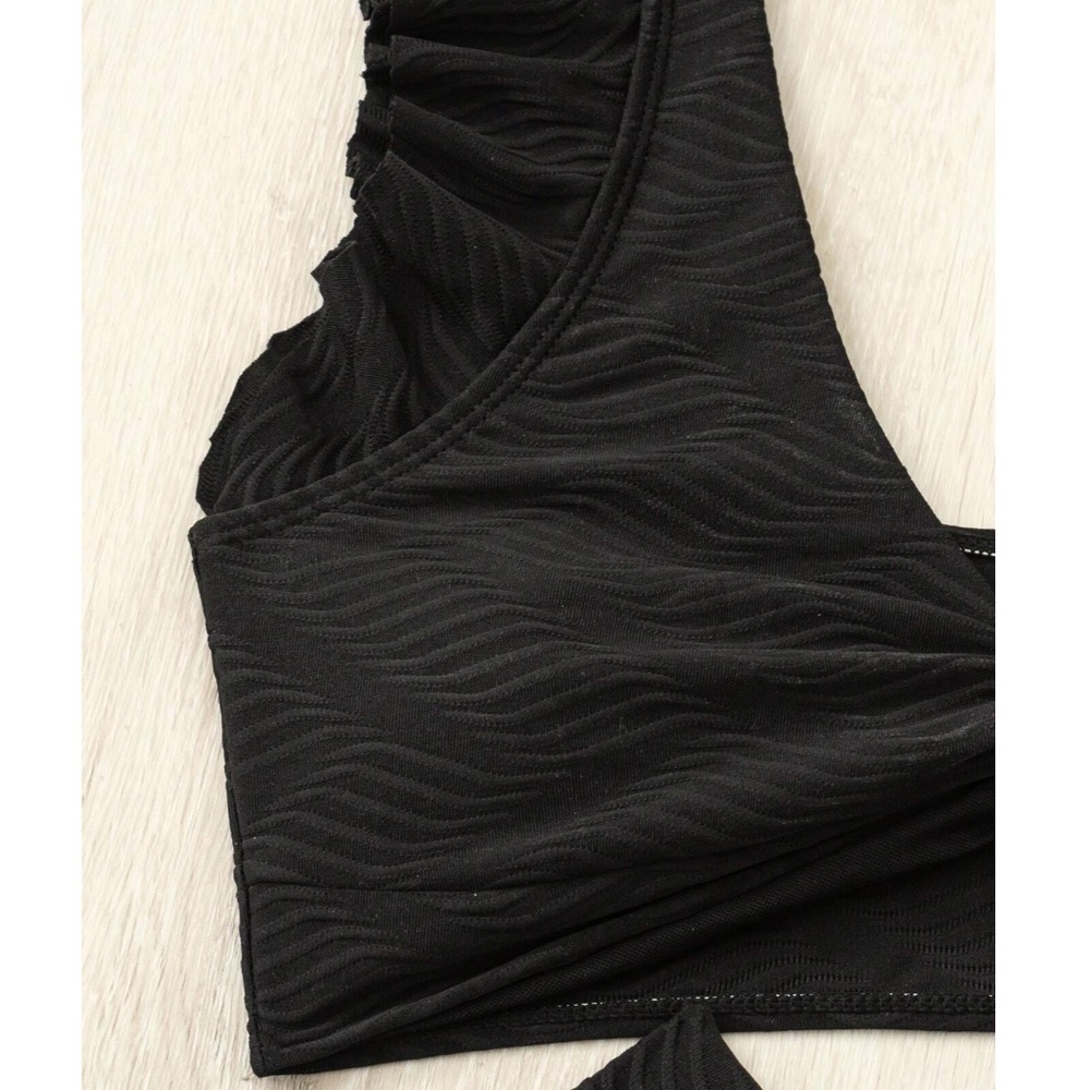 Black Ruffle Sleeve High Waist Swim Beach Bikini - Picture 4 of 4
